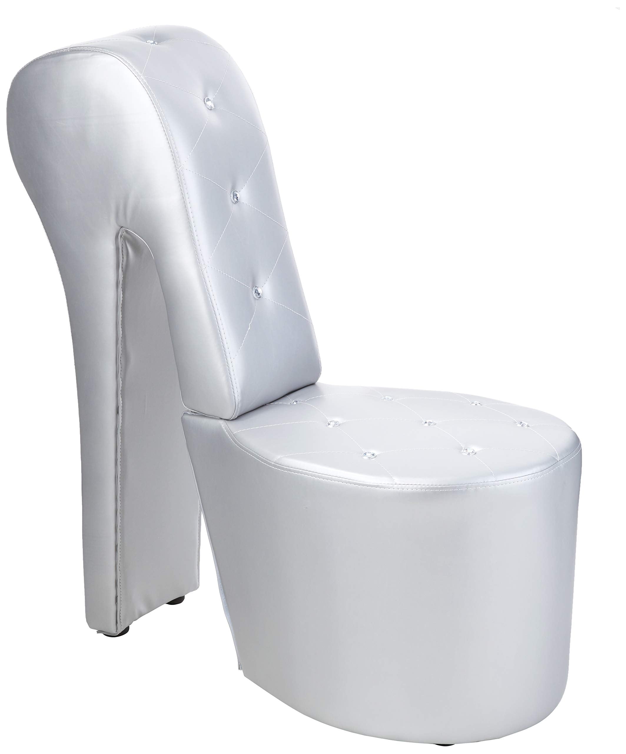 Best Master Furniture High Heel Faux Leather Shoe Chair With Crystal Studs, Silver